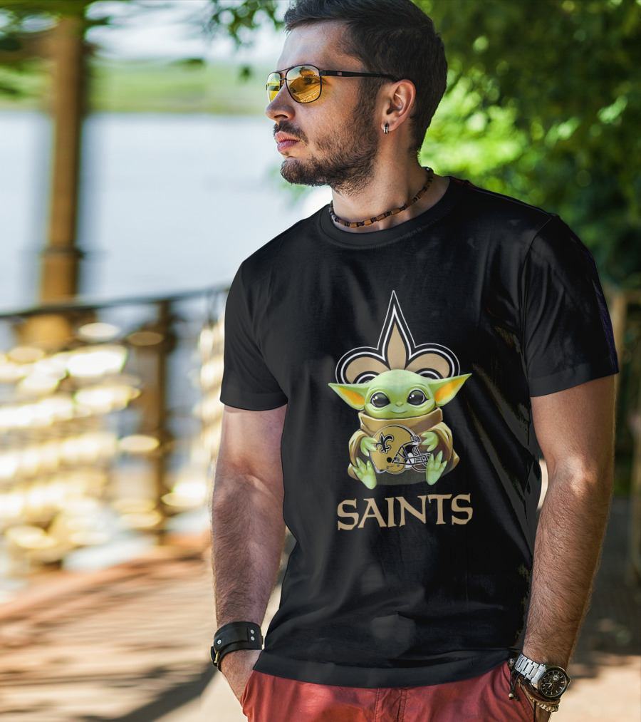 Grogu Saints Helmet New Orleans Fleur-de-Lis T-Shirt