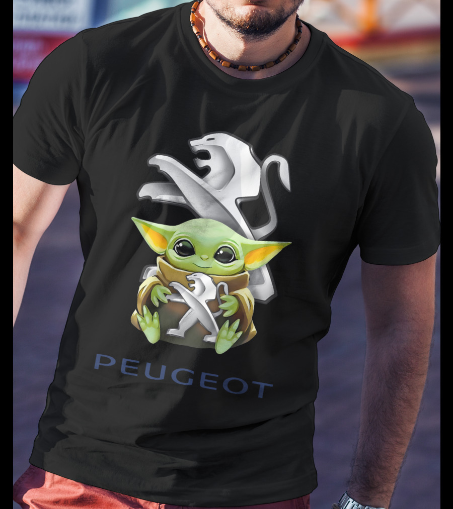 Grogu Holding Peugeot Logo With Lion Emblem T-Shirt