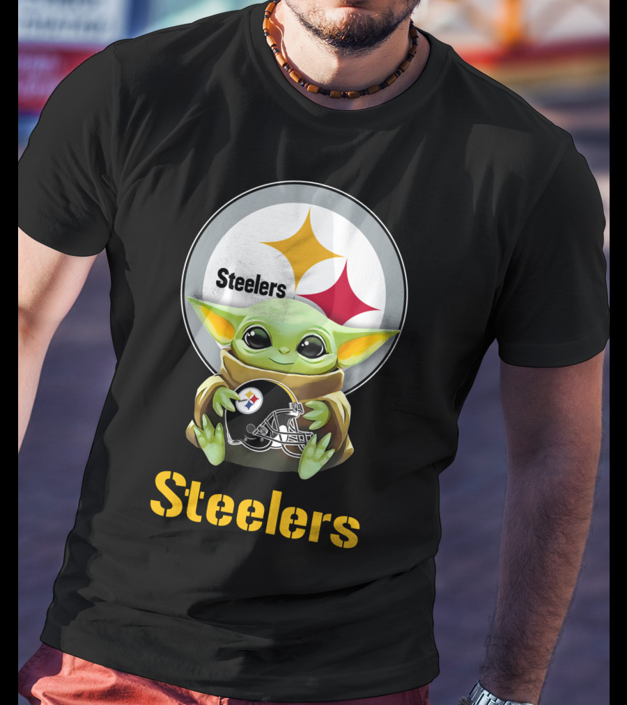Grogu Holding Pittsburgh Steelers Helmet With Team T-Shirt