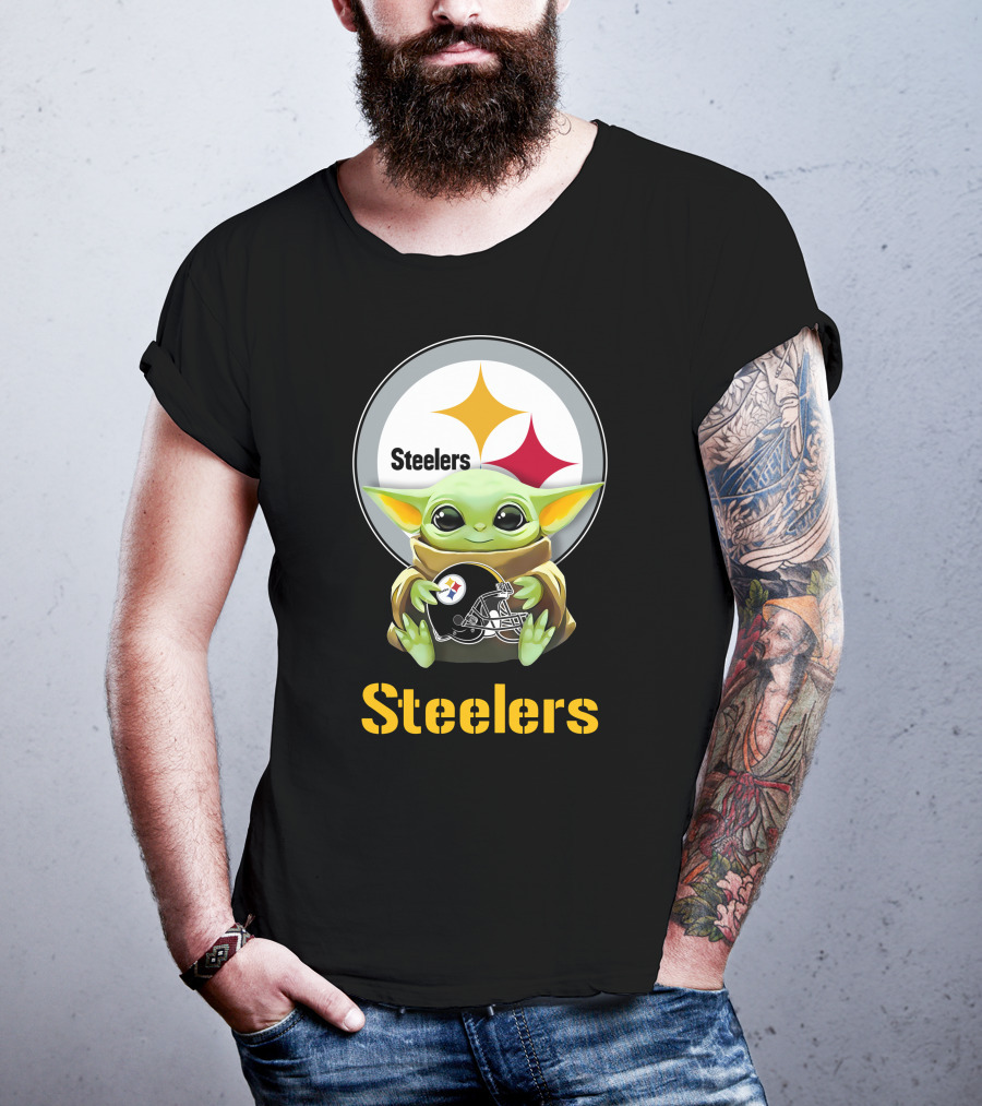 Grogu Holding Pittsburgh Steelers Helmet With Team T-Shirt