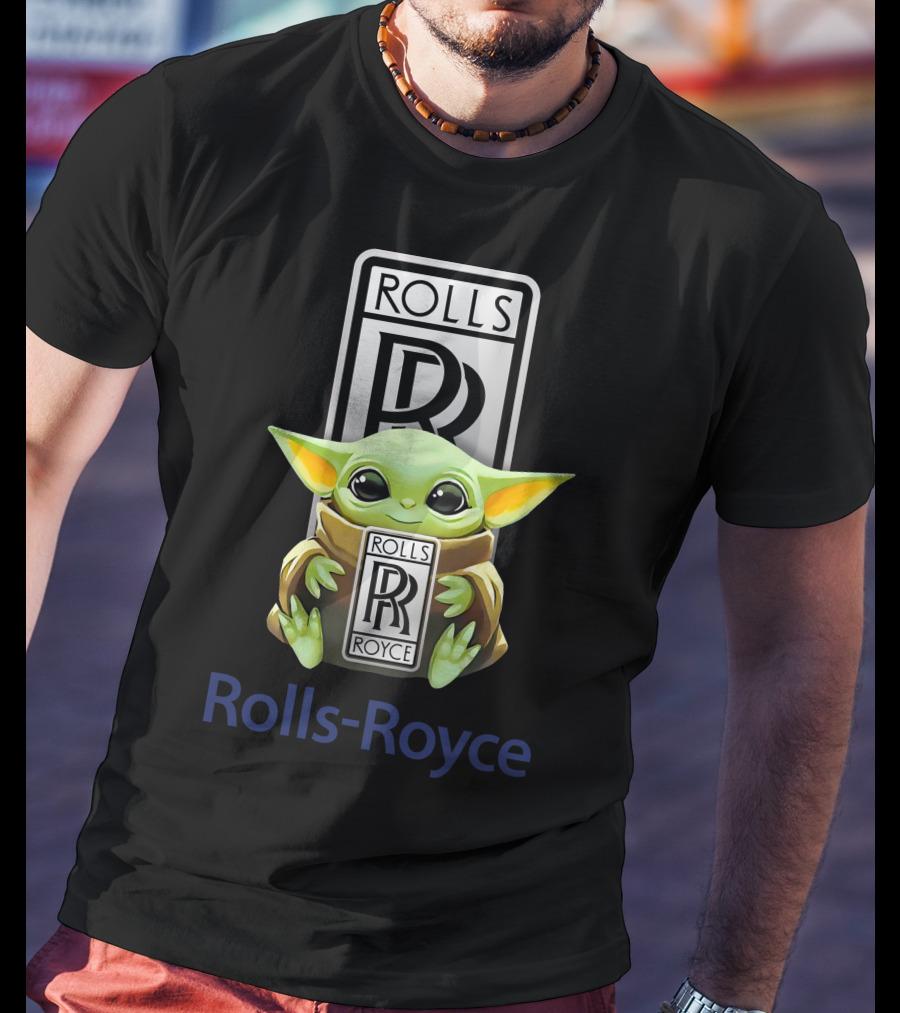 Grogu Holding Rolls Royce Logo With Rolls-Royce Text T-Shirt