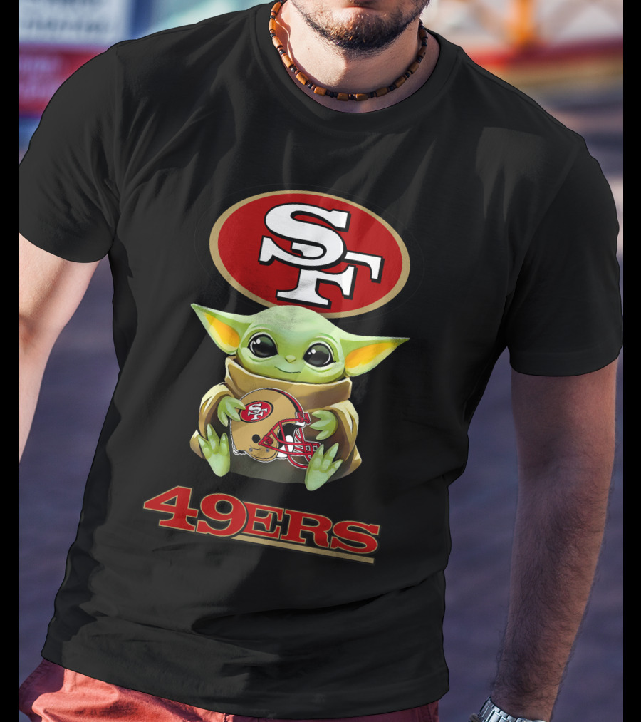 Grogu Holding San Francisco 49ers SF Logo Helmet 49ers T-Shirt