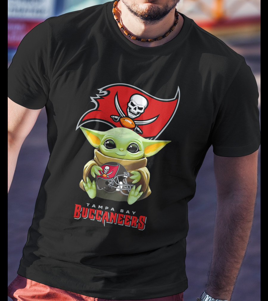 Grogu Holding Tampa Bay Buccaneers Flag And Helmet T-Shirt