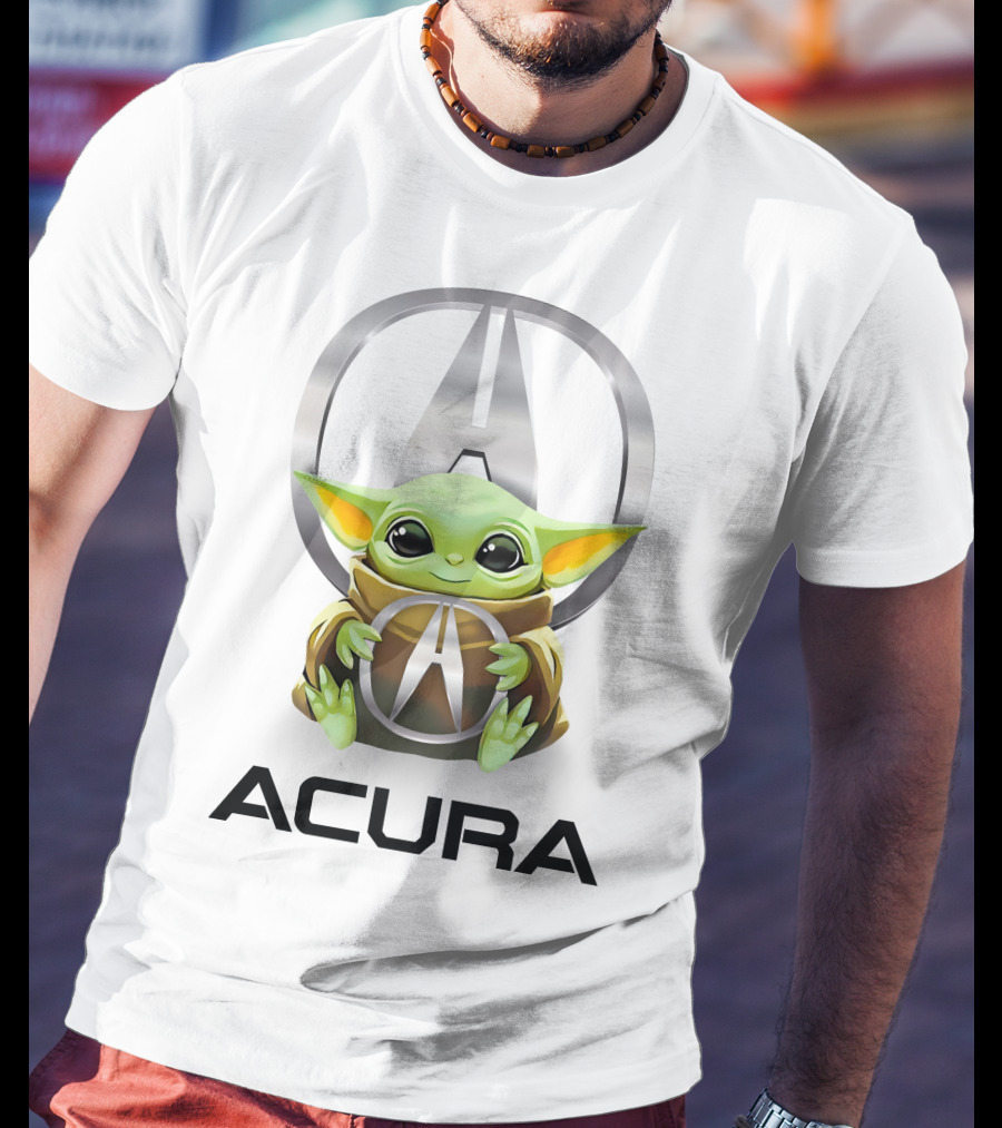 Grogu Holding Acura Logo White T-Shirt