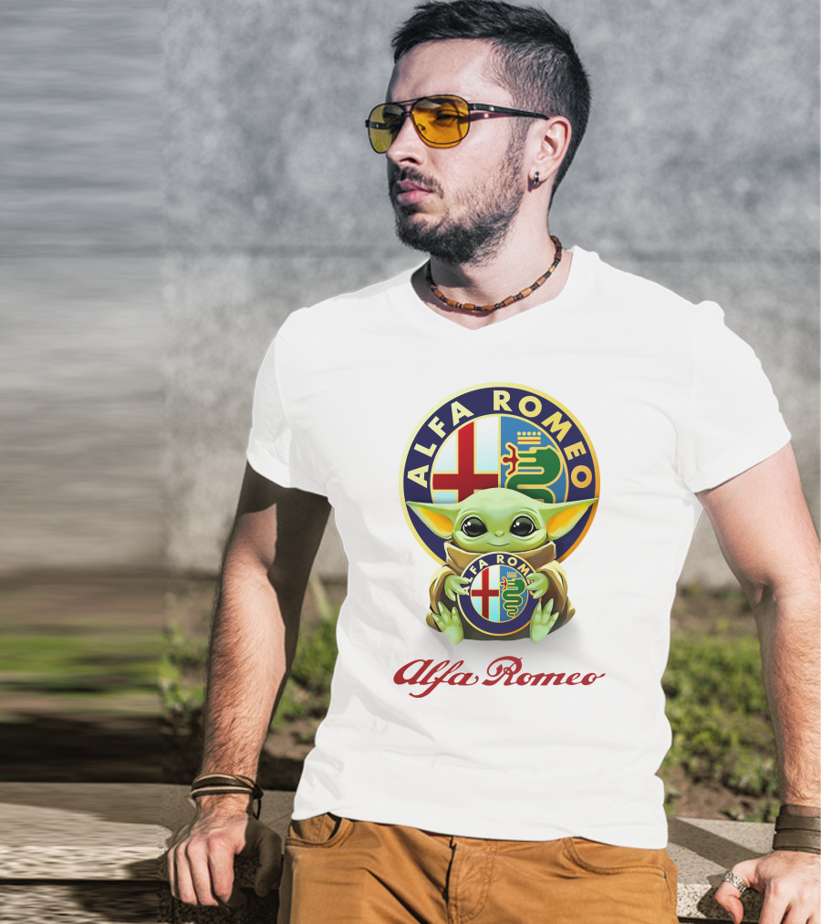 Grogu Holding Alfa Romeo Emblem T-Shirt