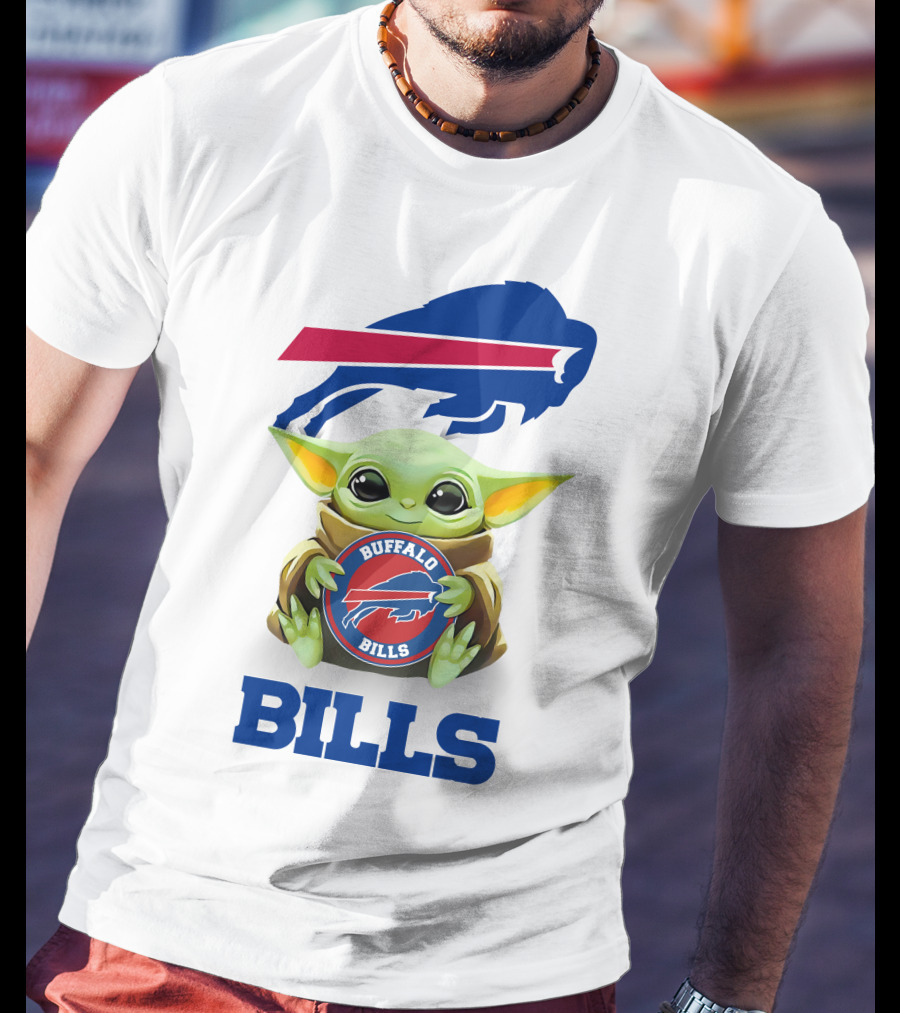 Buffalo Bills Grogu Hug White Background T-Shirt