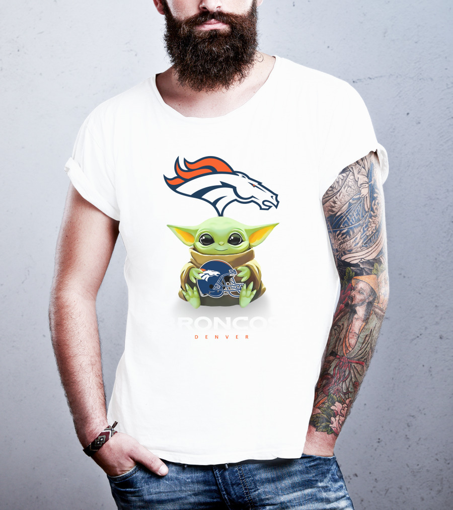 Grogu Holding Denver Broncos Helmet T-Shirt
