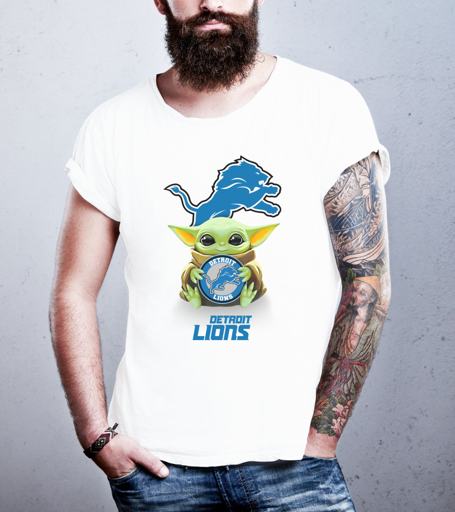 Grogu Holding Detroit Lions Emblem With Detroit Lions T-Shirt