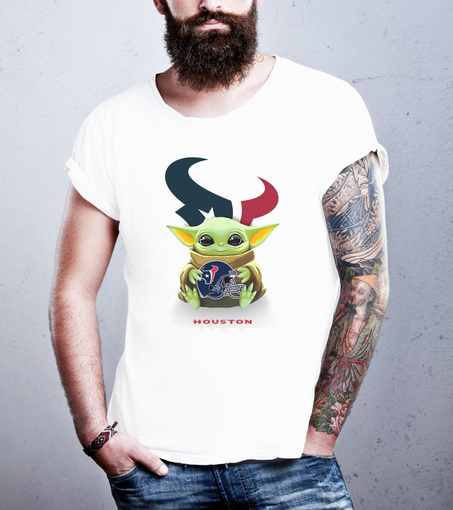 Grogu Holding Houston Texans Helmet Logo NFL Emblem T-Shirt