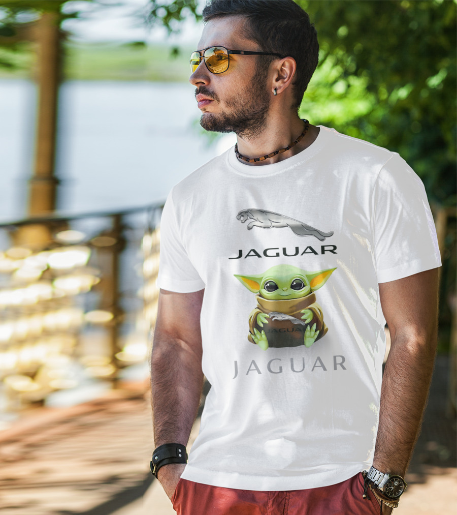 Grogu Holding Jaguar Logo Embrace T-Shirt
