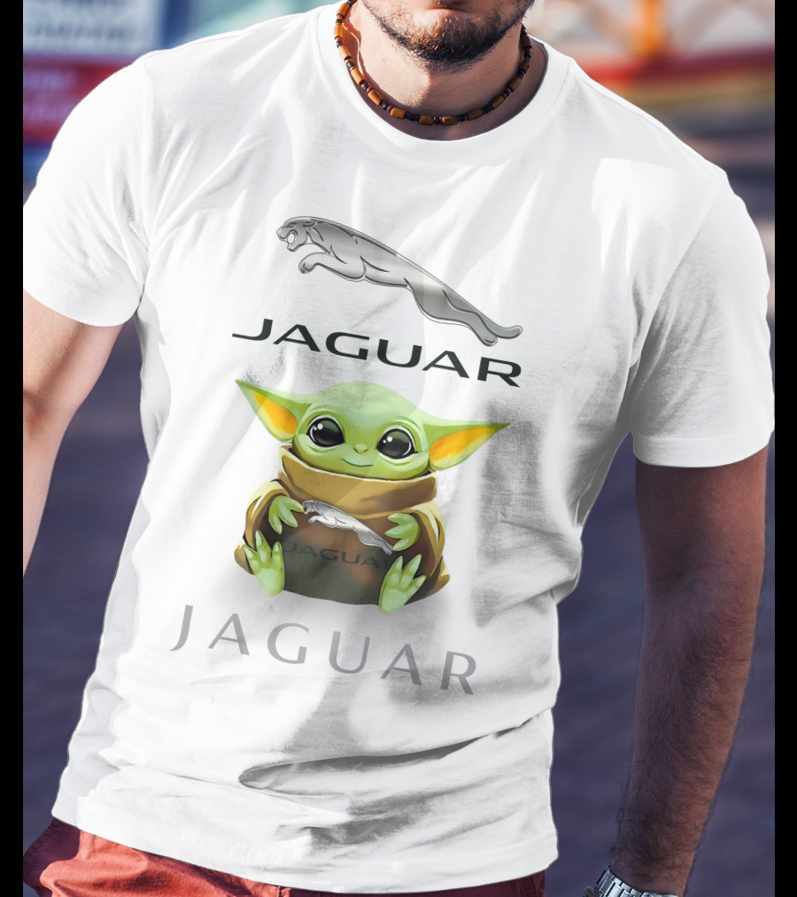 Grogu Holding Jaguar Logo Embrace T-Shirt