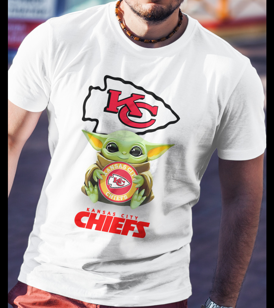 Kansas City Chiefs Grogu Hugging Team Emblem T-Shirt