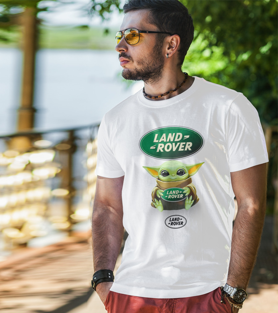 Grogu Holding Land Rover Logo Emblem T-Shirt