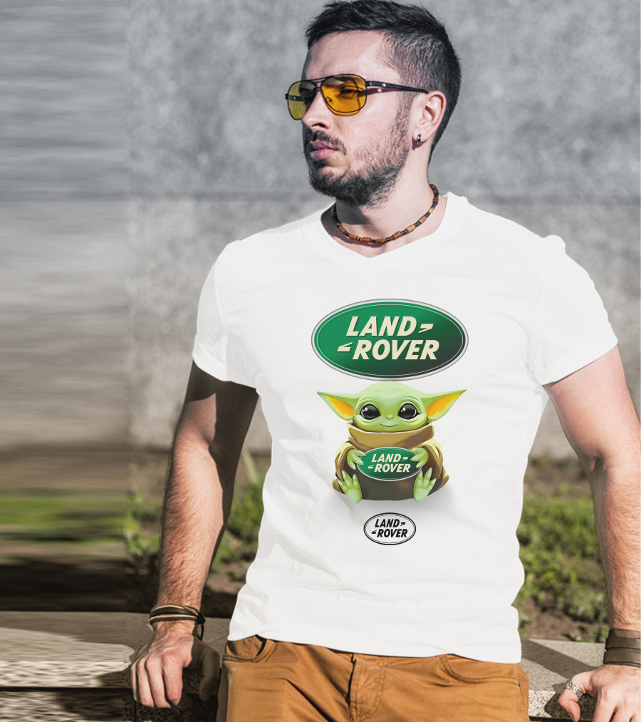 Grogu Holding Land Rover Logo Emblem T-Shirt