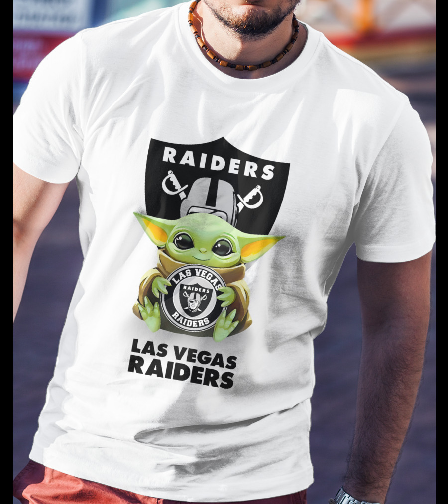 Grogu Holding Las Vegas Raiders Shield With Helmet And Swords T-Shirt