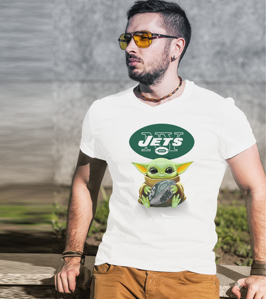 Grogu New York Jets Football Hug Tailgate White T-Shirt