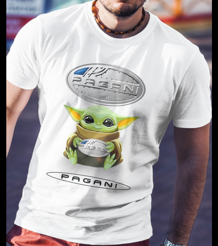 Grogu Holding Pagani Automobili Modena Emblem T-Shirt