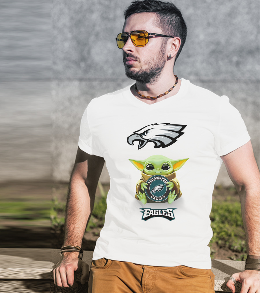Grogu Holding Philadelphia Eagles Emblem T-Shirt