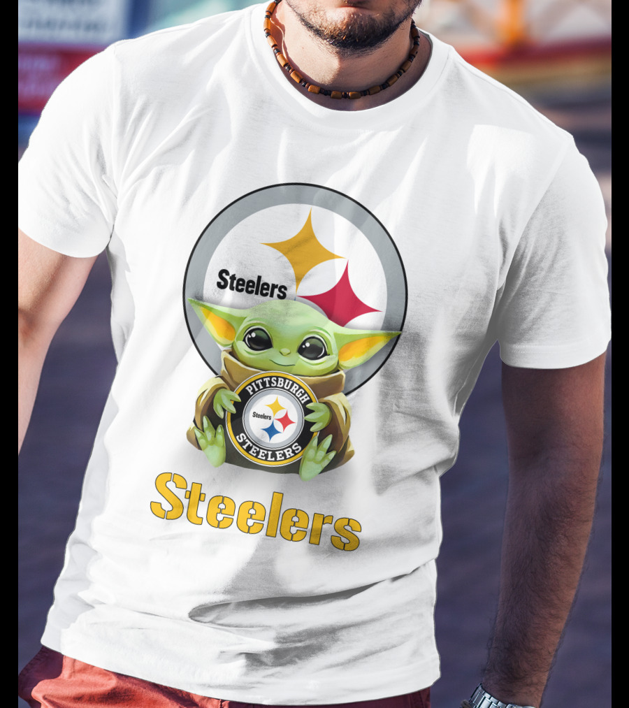 Grogu Steelers Pittsburgh Steelers Logo Hug Steelers T-Shirt