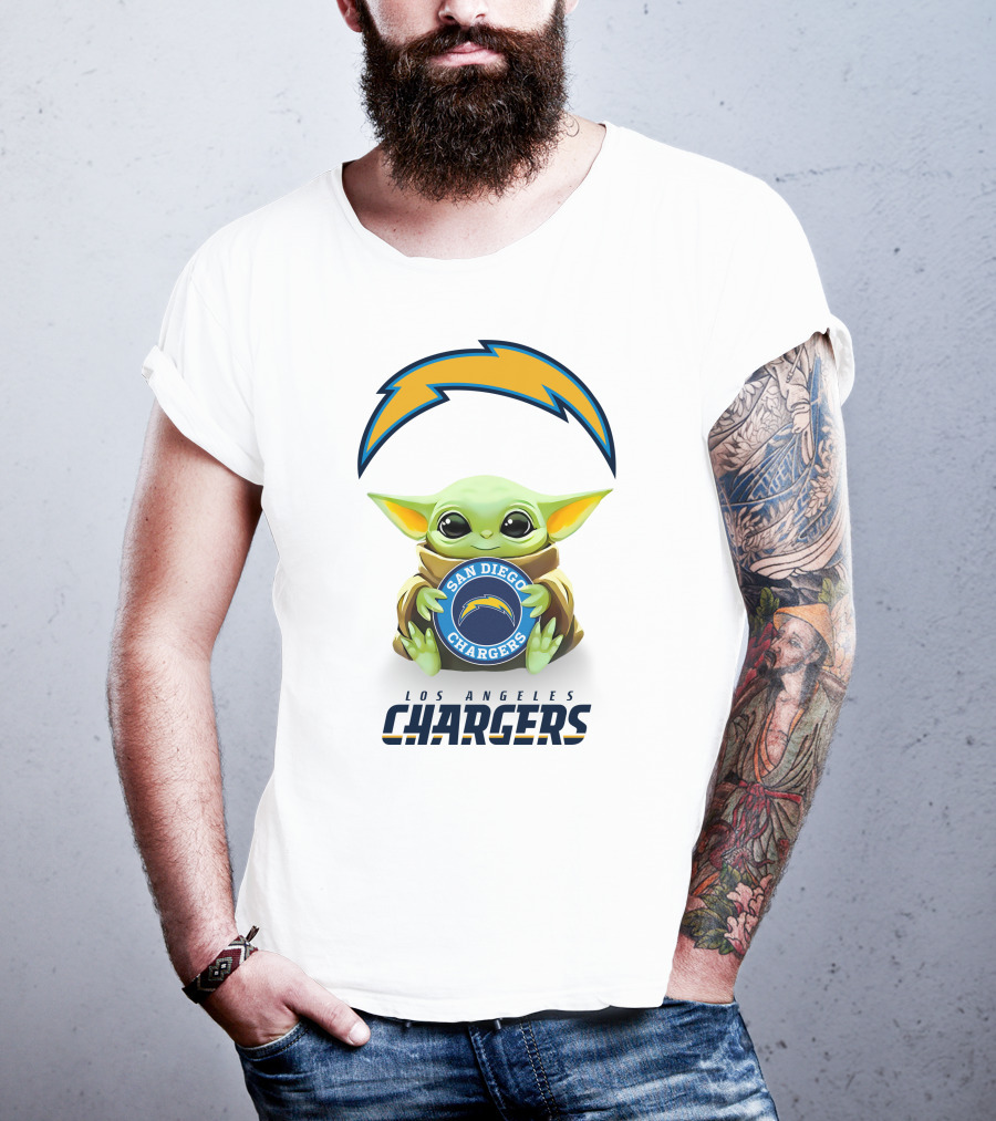 Grogu Holding San Diego Chargers Emblem With Los Angeles Chargers T-Shirt