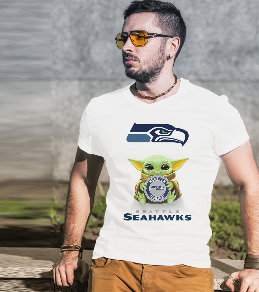 Grogu Seattle Seahawks Hugging T-Shirt