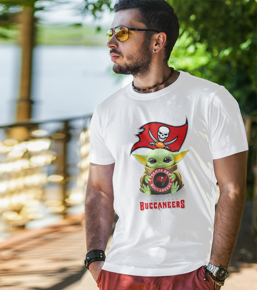 Grogu Holding Tampa Bay Buccaneers Emblem With Flag T-Shirt