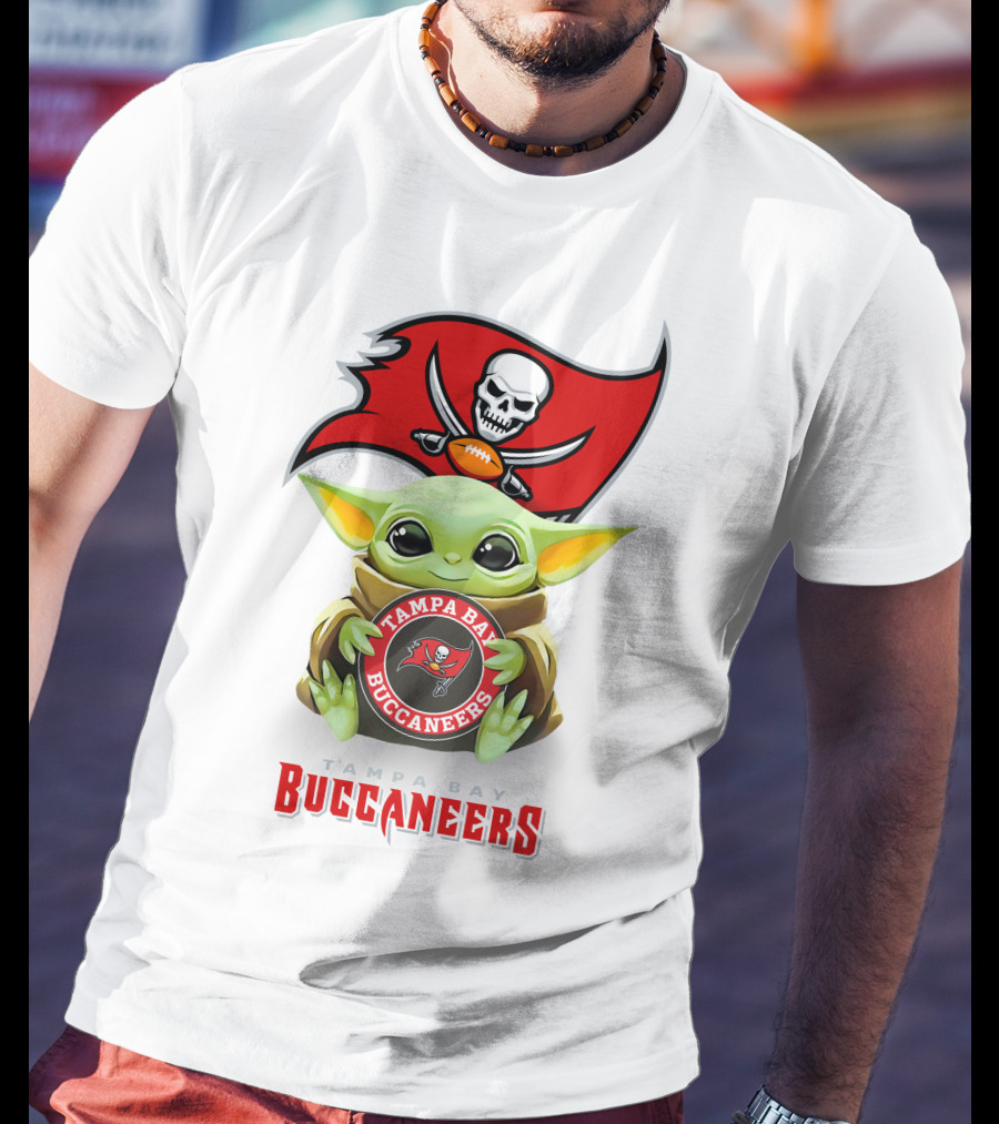Grogu Holding Tampa Bay Buccaneers Emblem With Flag T-Shirt