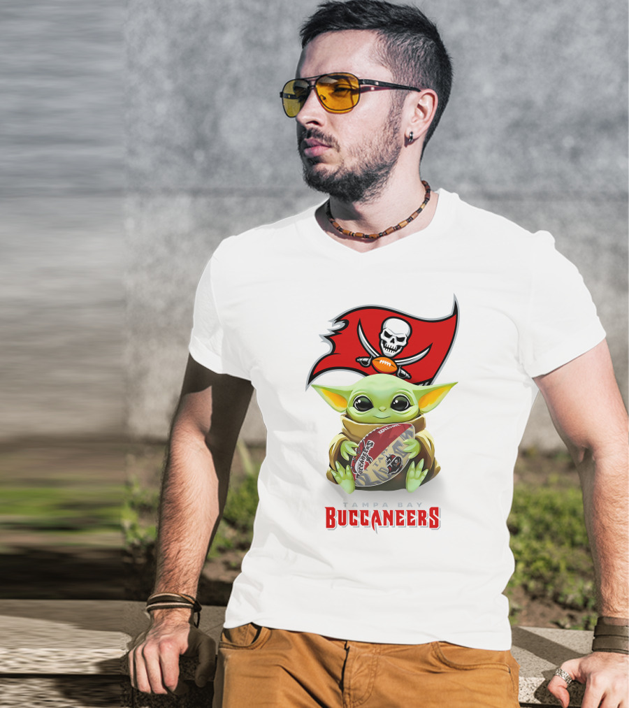 Grogu Holding Tampa Bay Buccaneers Football With Team T-Shirt