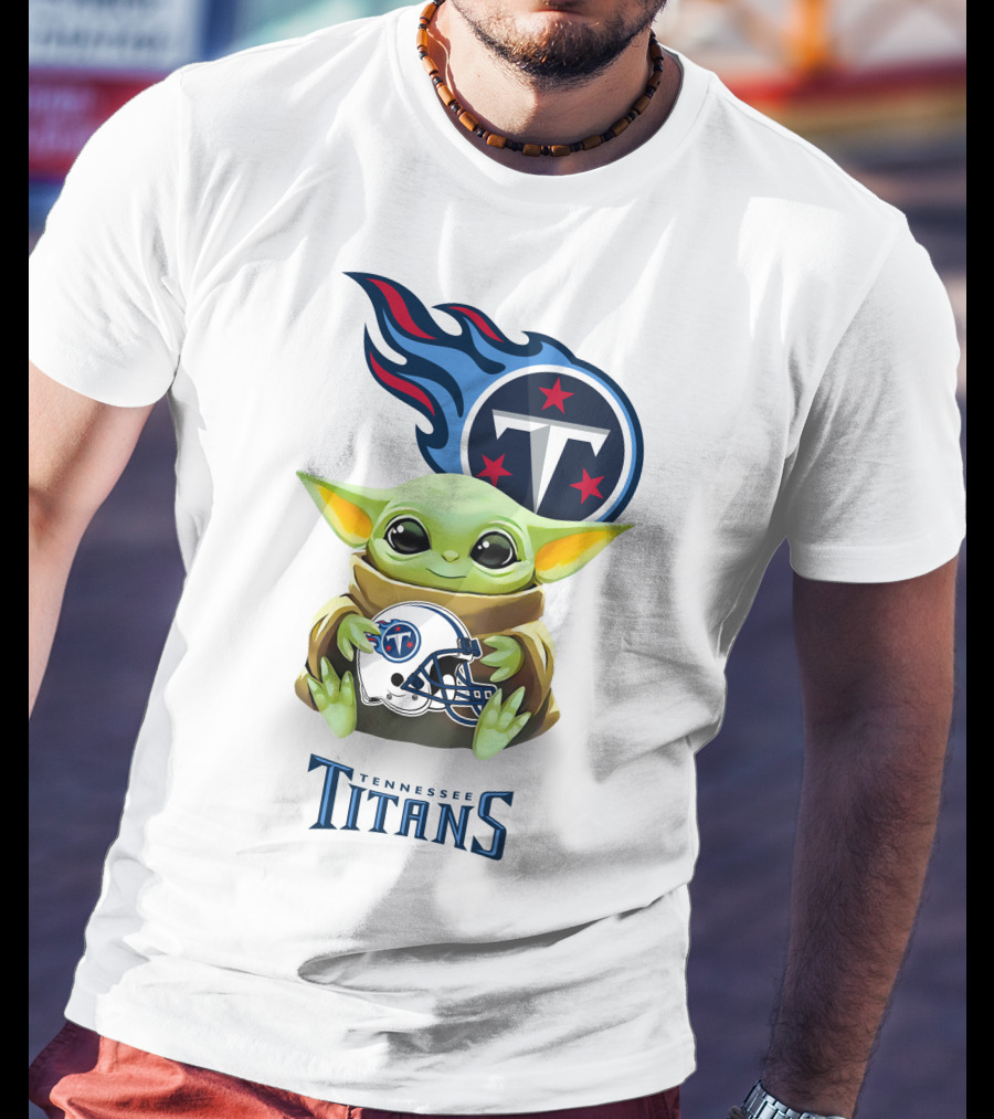 Grogu Holding Tennessee Titans Helmet T-Shirt