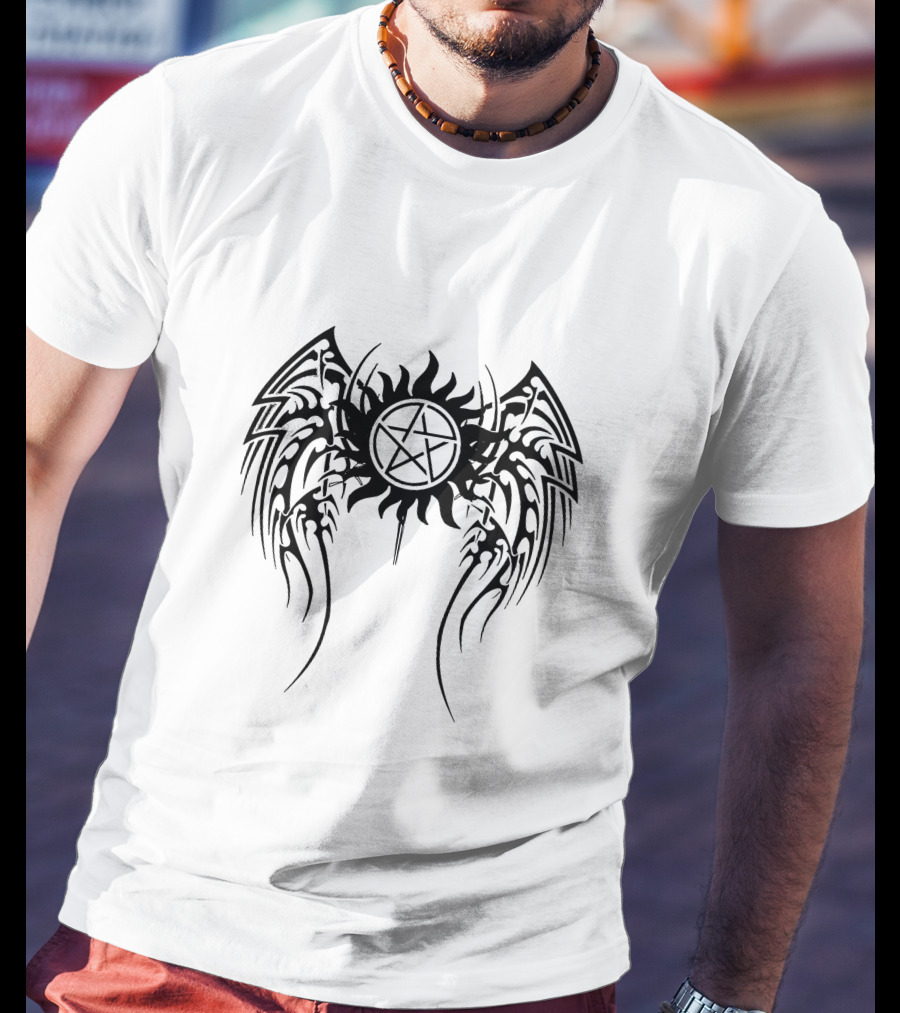 SPN Anti-Possession Symbol With Tribal Angel Wings T-Shirt