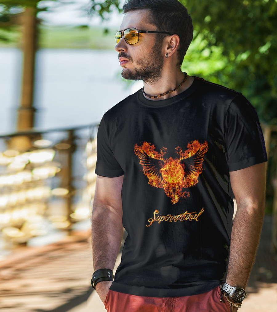Supernatural Fiery Wings With Pentagram T-Shirt