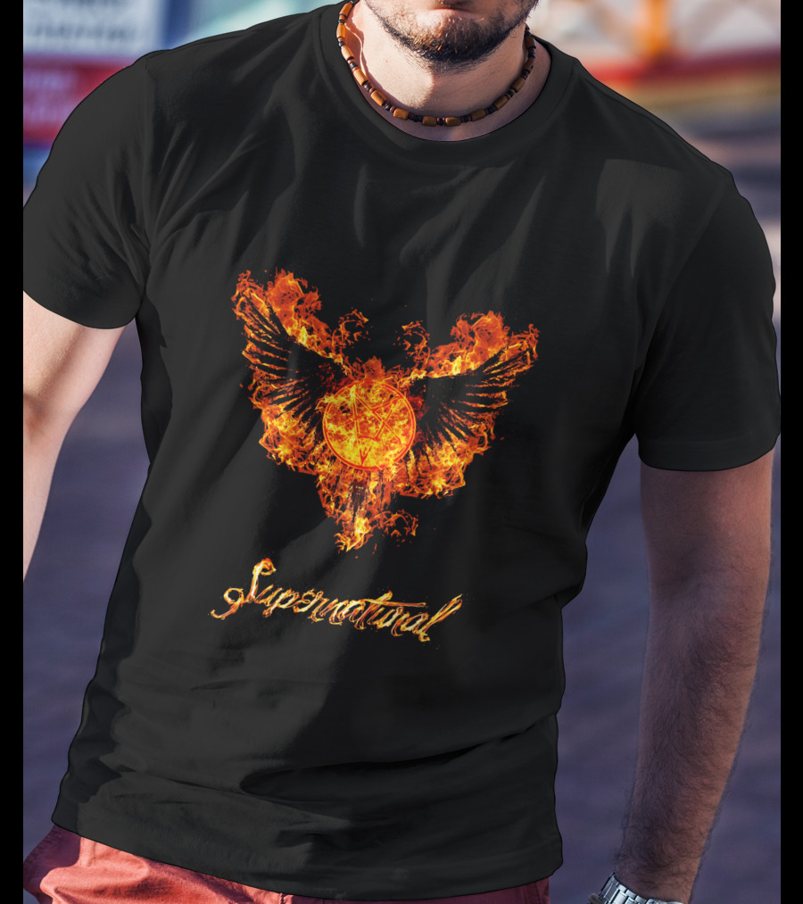 Supernatural Fiery Wings With Pentagram T-Shirt