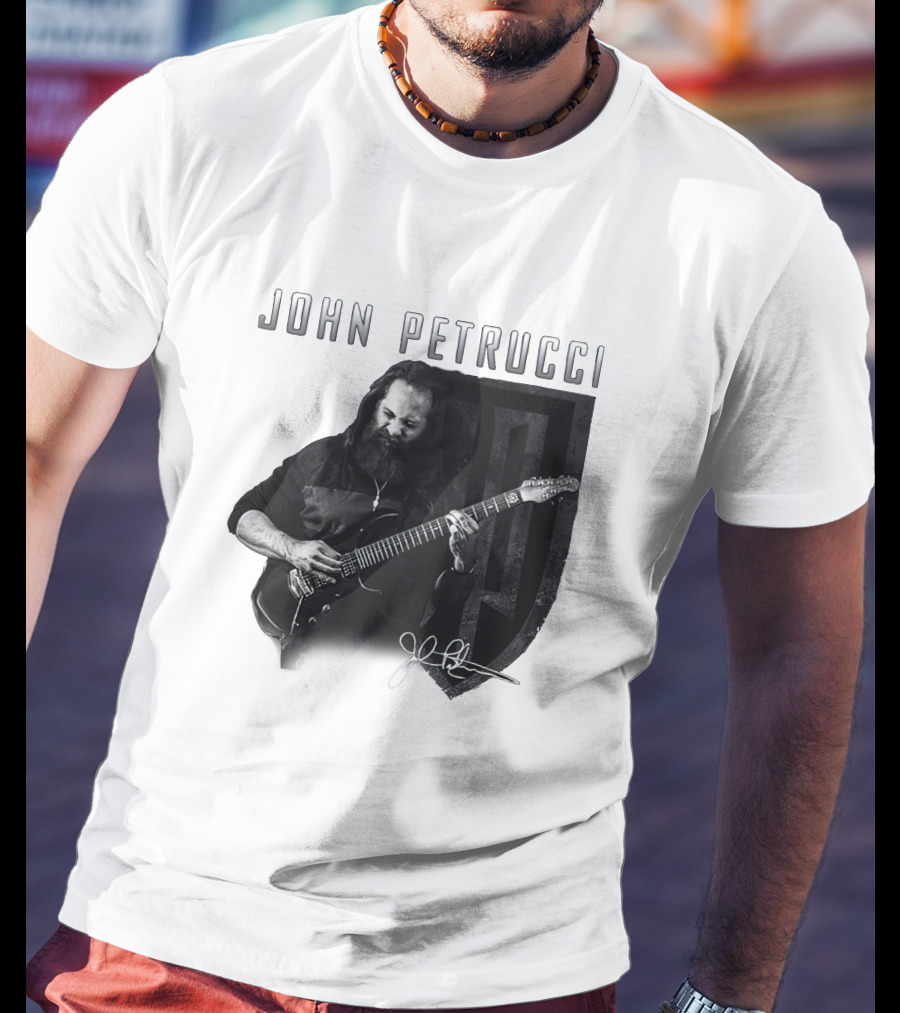 John Petrucci Guitarist Black And White Portrait With Signature T-Shirt