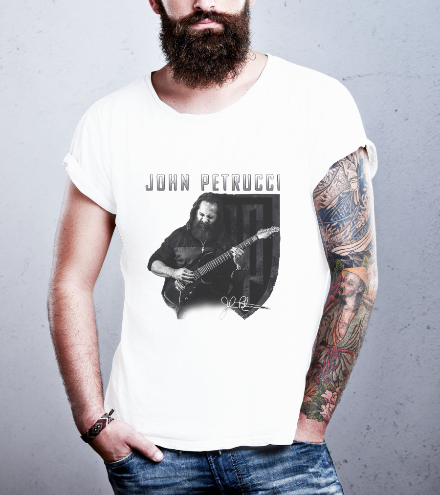 John Petrucci Guitarist Black And White Portrait With Signature T-Shirt
