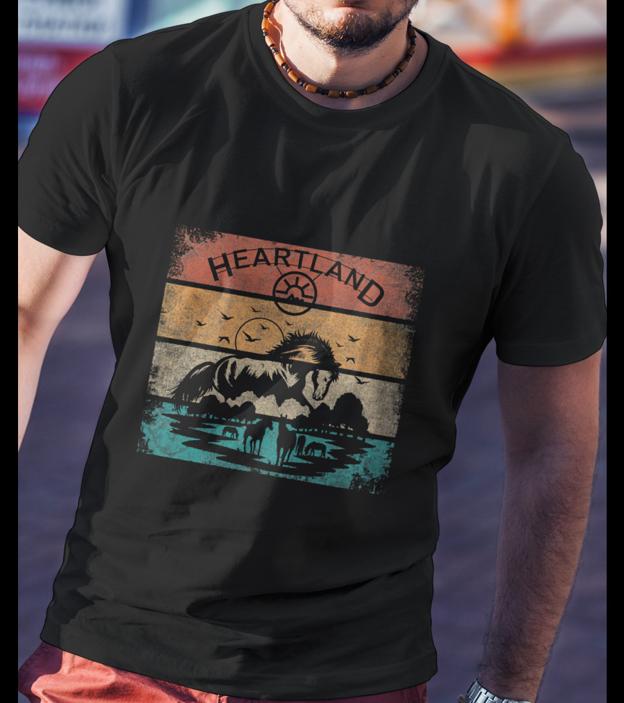 Heartland Horse Silhouette Retro Sunset Scene T-Shirt