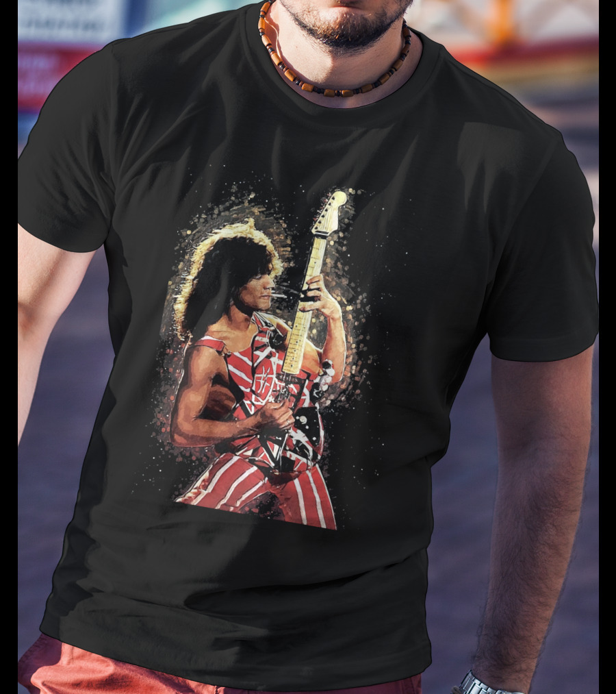 Guitar Legend Iconic Pose Rock Star Stripes T-Shirt