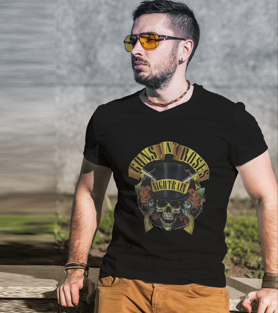 Guns N' Roses Nightrain Skull Roses Top Hat T-Shirt
