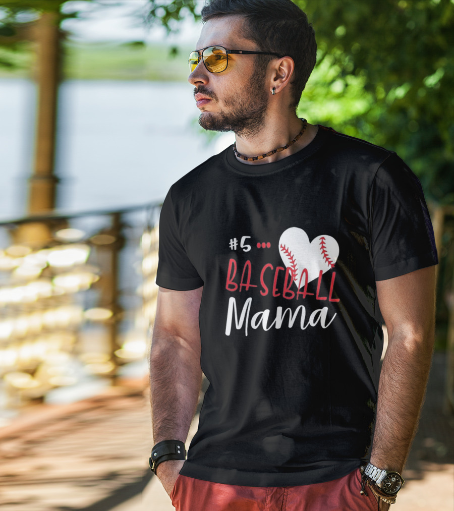 5 Baseball Mama Heart Stitch T-Shirt