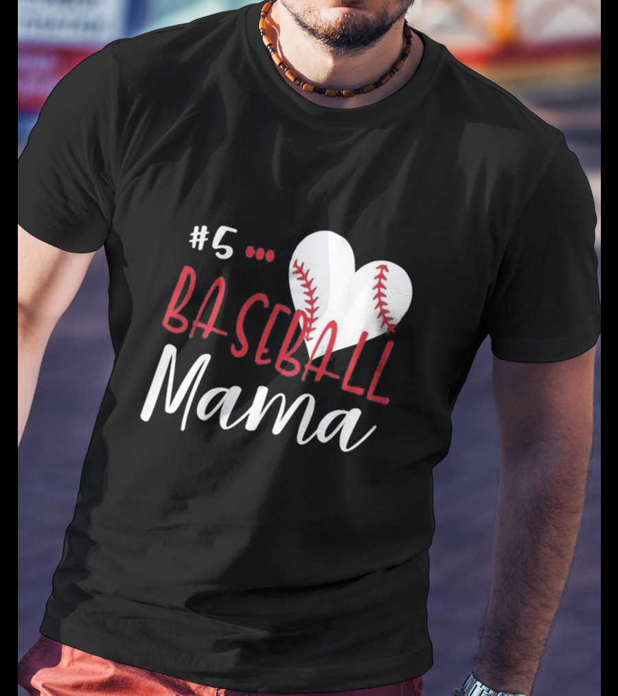 5 Baseball Mama Heart Stitch T-Shirt