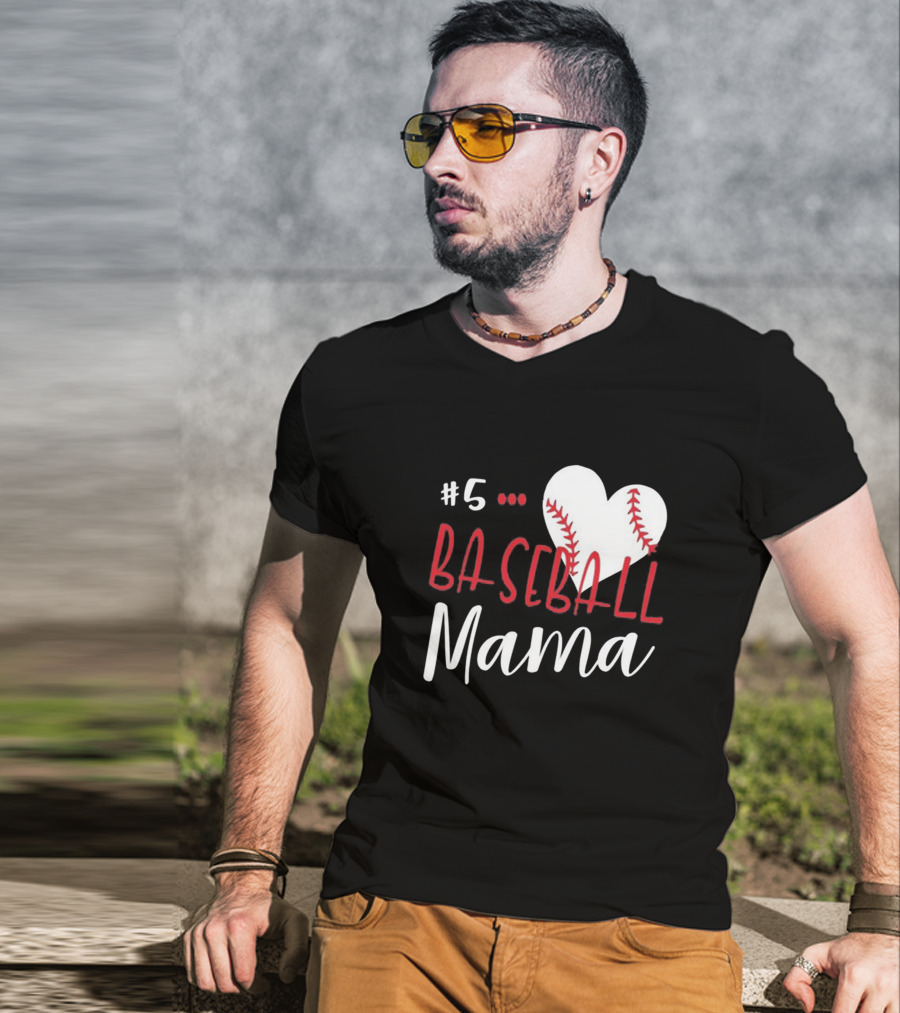 5 Baseball Mama Heart Stitch T-Shirt
