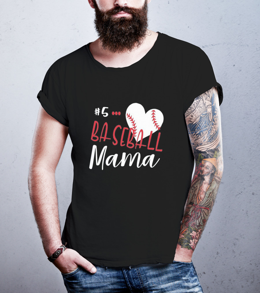 5 Baseball Mama Heart Stitch T-Shirt