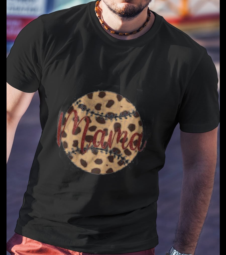 Mama Leopard Print Baseball T-Shirt