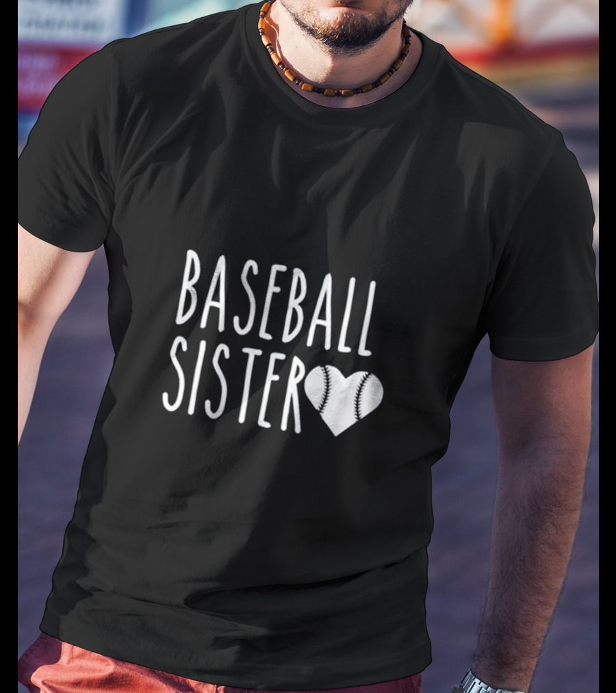 Baseball Sister Heart Baseball Stitch Heart T-Shirt