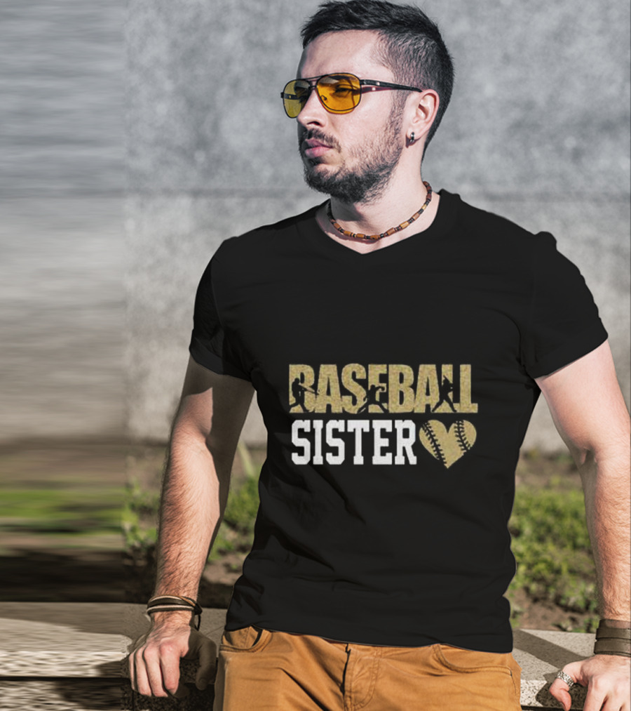 Baseball Sister Heart Bat Swing T-Shirt