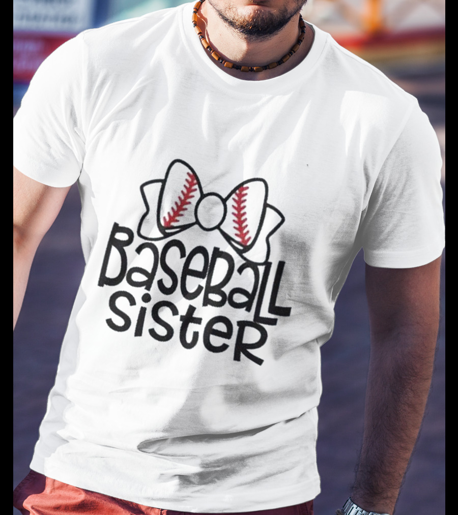 Baseball Sister With Baseball-Themed Bow T-Shirt
