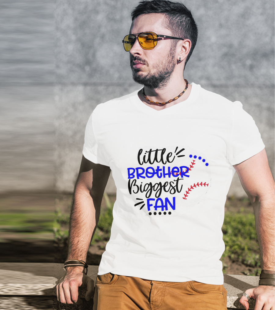 Little Brother Biggest Fan Baseball T-Shirt