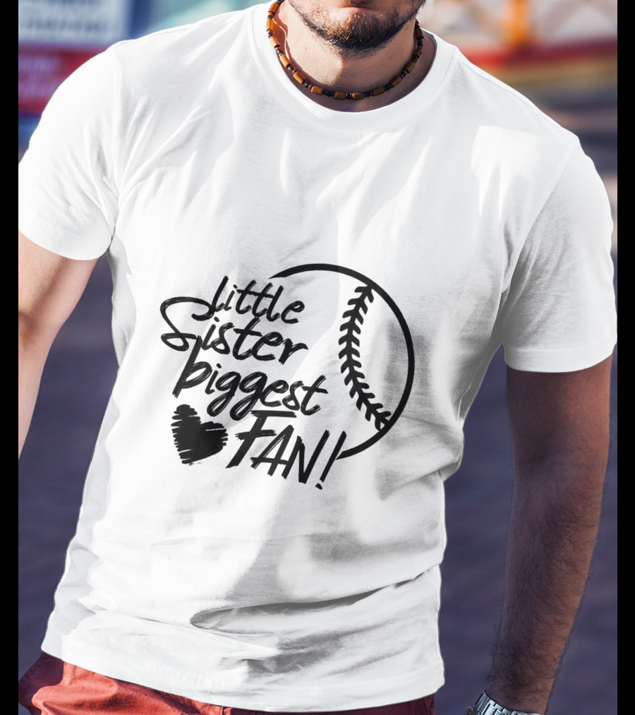 Little Sister Biggest Fan Baseball Heart T-Shirt