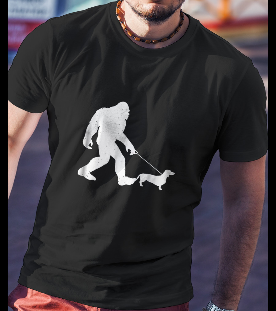 Bigfoot Walking Funny Wiener Dog Dachshund T-Shirt
