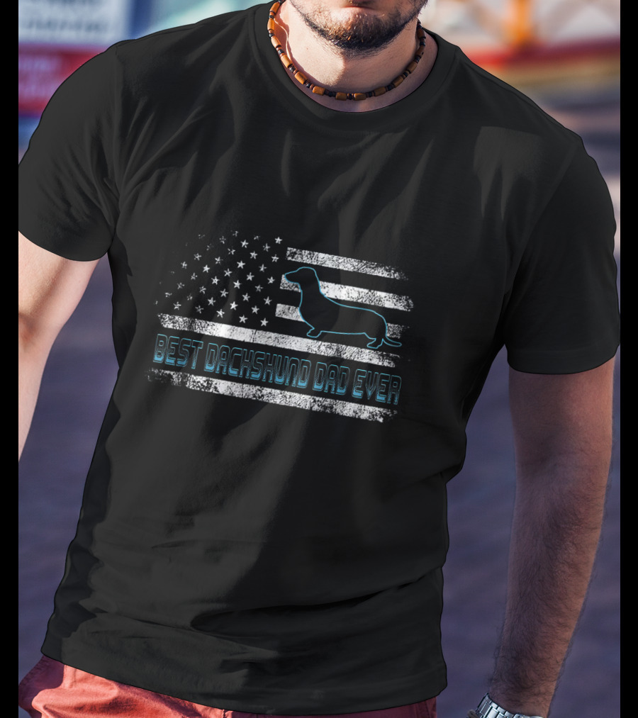Best Dachshund Dad Ever Patriotic American Flag Dog Lovers Gift T-Shirt