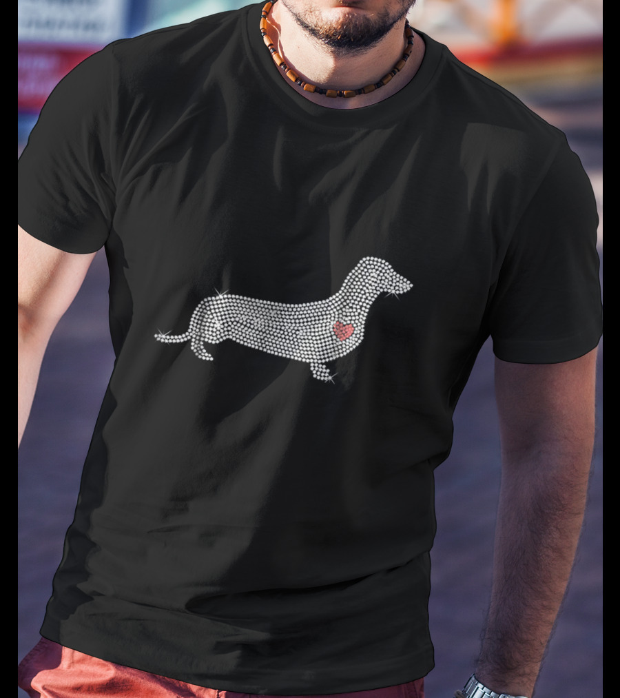 Dachshund Rhinestone Bling With Heart Accent T-Shirt